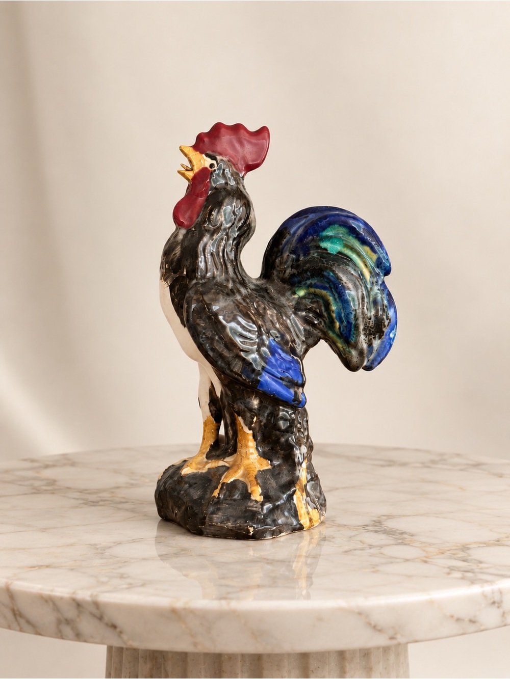 Vintage Hand-Painted Ceramic Rooster Figurine in Multicolor